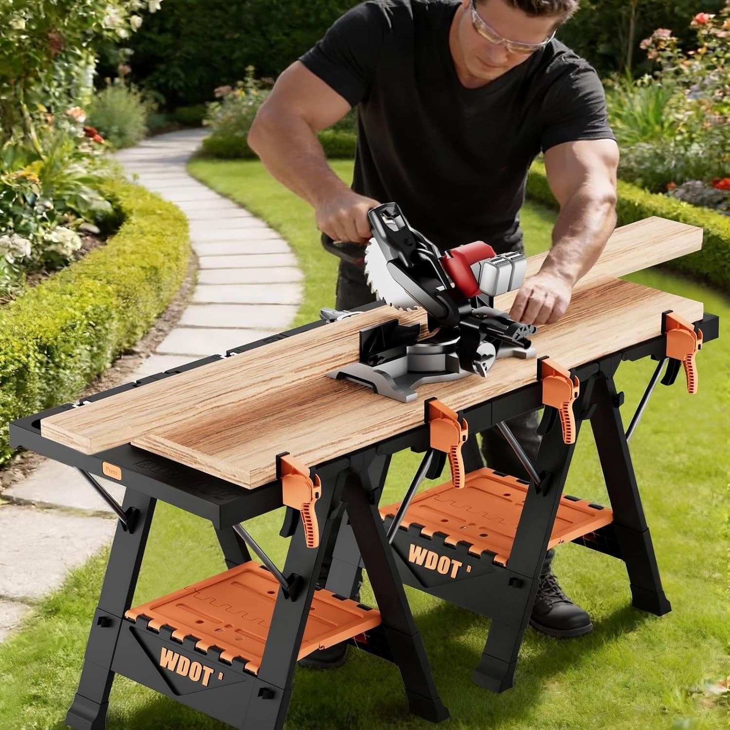 Sturdy 500lbs Mobile Work Table - 2-in-1 Portable Folding Bench for Woodworking