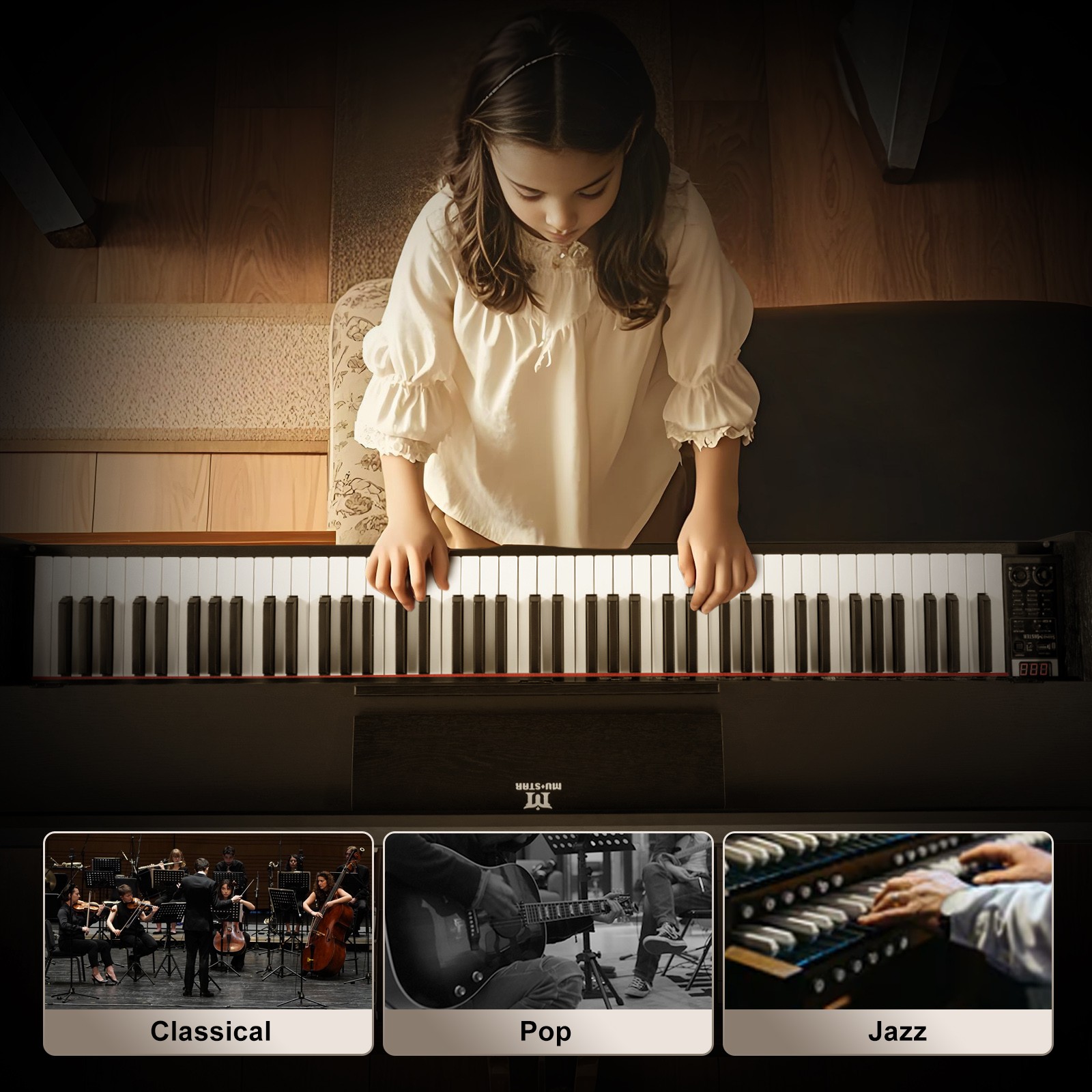 MUSTAR Black 88Key Fully Weighted Hammer Action Digital Piano Keyboard w/3-Pedal