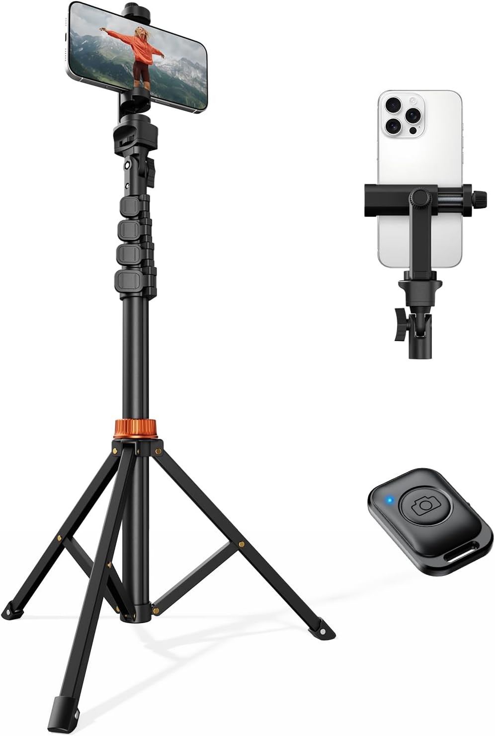 66" Phone Tripod, Tripod for iPhone with Remote & Ultimate 66-inch, Black
