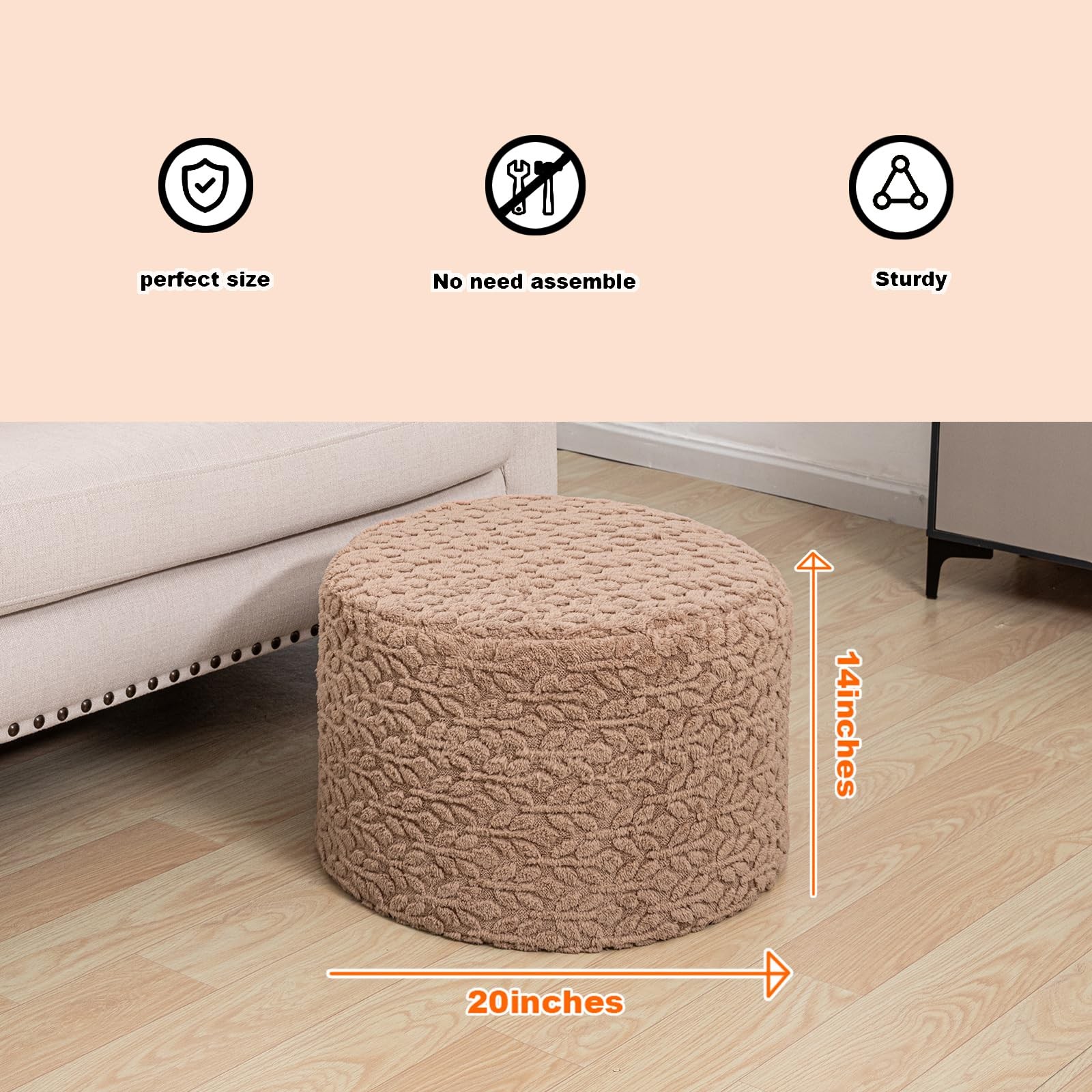 Round Pouf Ottoman 20 x 20 x 14 Inches Boho Poof Home Decor Floor Pouffe Otto...