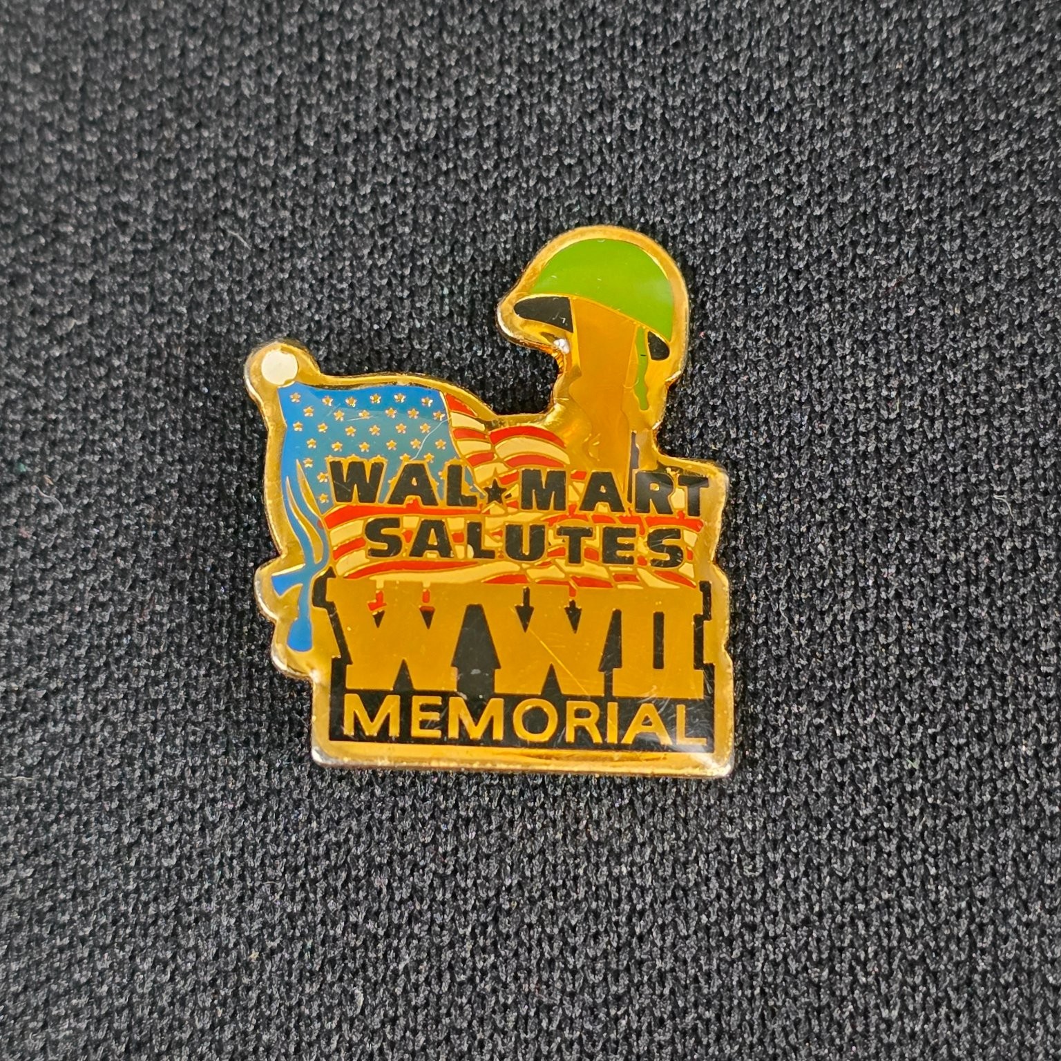 Walmart WWII Memorial Pin Lapel Hat Pin Gold Tone Enamel Military
