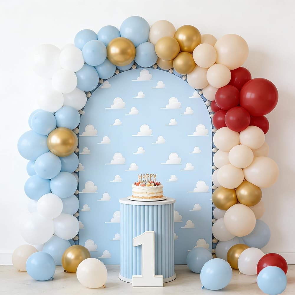 Aerdce Blue Sky White Clouds Arched Backdrop Coversdouble-Sided Stretchy Arched