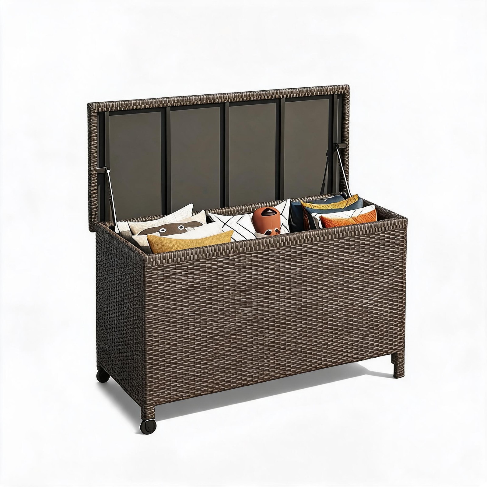 185 Gal Outdoor Wicker Deck Box Waterproof Lockable Soft-Close Lid Brown