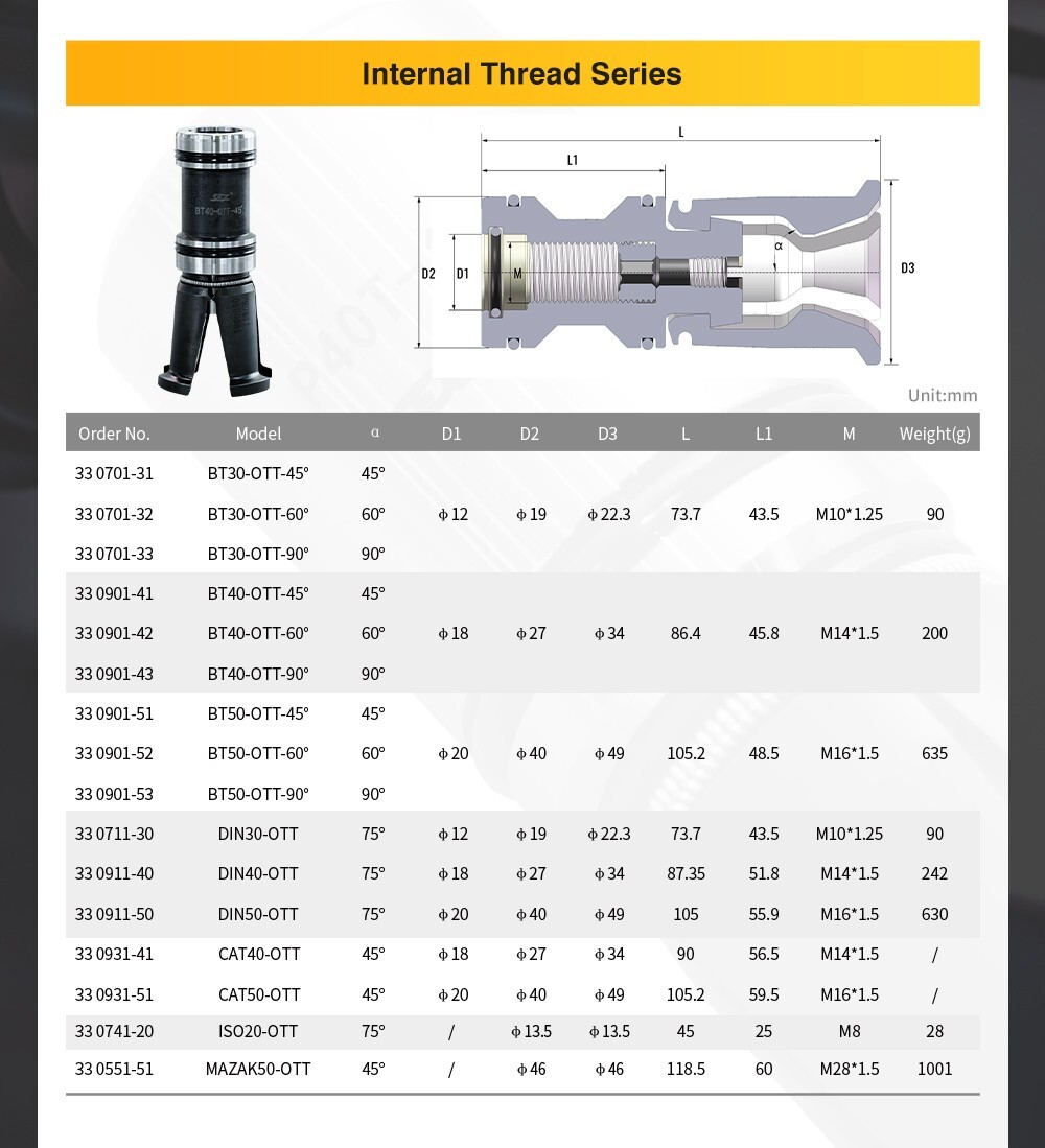 SFX CAT50-OTT Spindle Pull Claw CNC Internal Thread Tool Milling