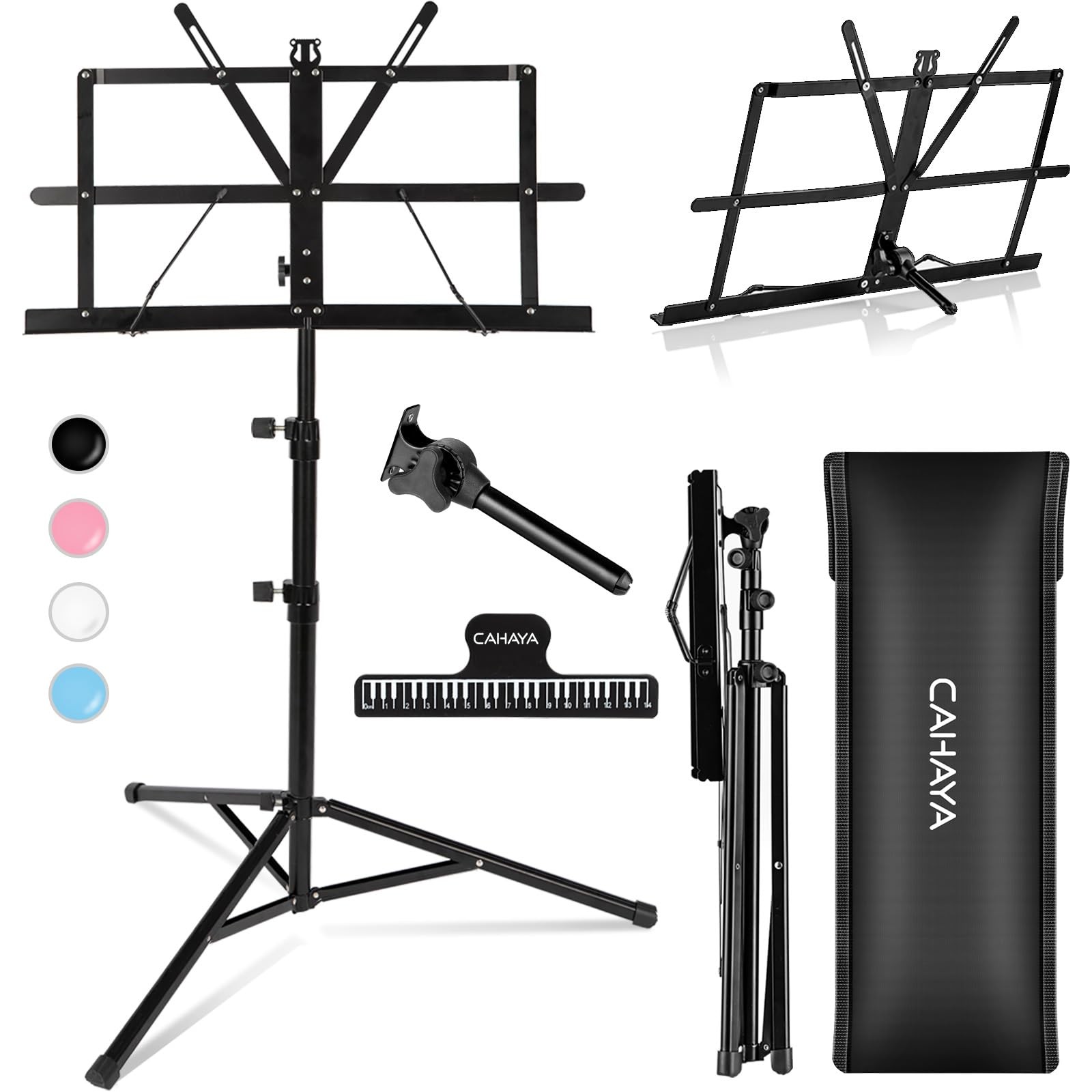 CAHAYA Portable Sheet Music Stand: Dual Use Desktop Book Holder Small, Black