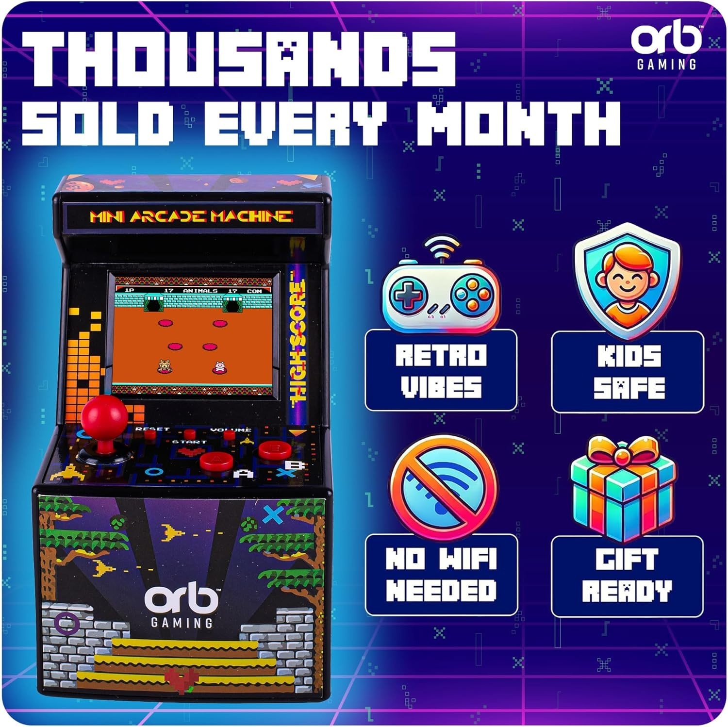 Orb - Mini Arcade Machine, 300 in-Built Games, 8-Bit Retro Arcade Games, 2.5”...