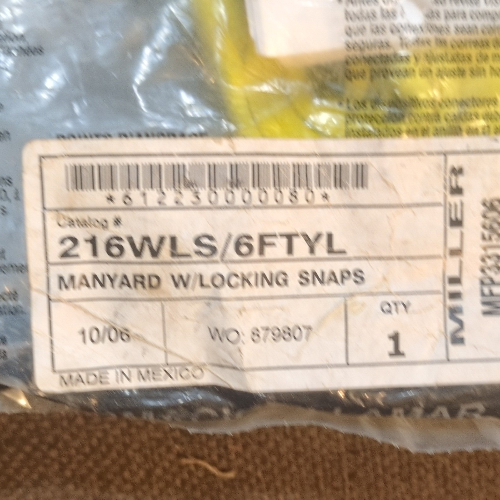 Miller Lanyard 216WLS/6FTYL w/ Locking Snaps Catalog #216WLS/6FTYL