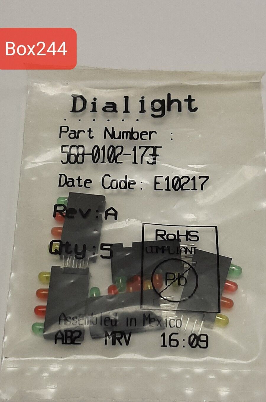 (5PCS ) 568-0102-173F DIALIGHT / 4 LED, RED,ORANGE,YELLOW, GREEN
