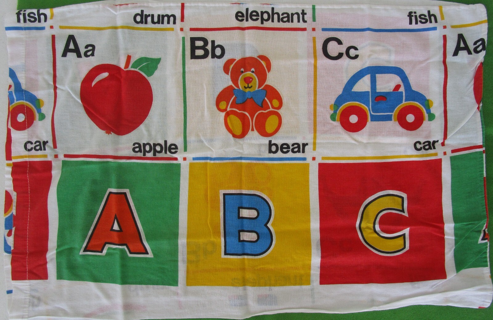 ALPHABET ABC CHILD S PILLOWCASE: A APPLE; B BEAR; C CAR