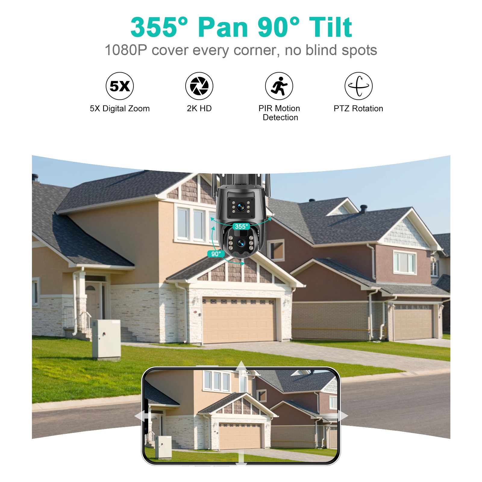 2pcs WIFI Solar Panel Battery 4+4MP Wireless PTZ Security Camera PIR Full Color