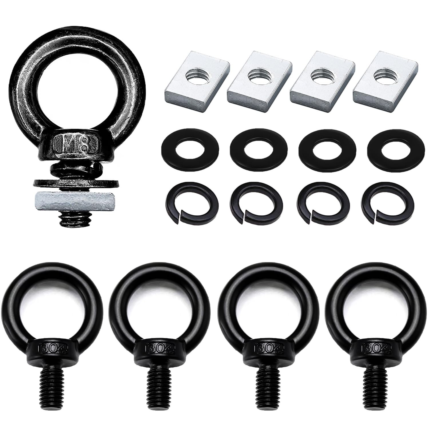 4 Pack(16 Pcs) M8 Stainless Steel Heavy Duty Lifting Eye Bolts with Nuts, T Trac