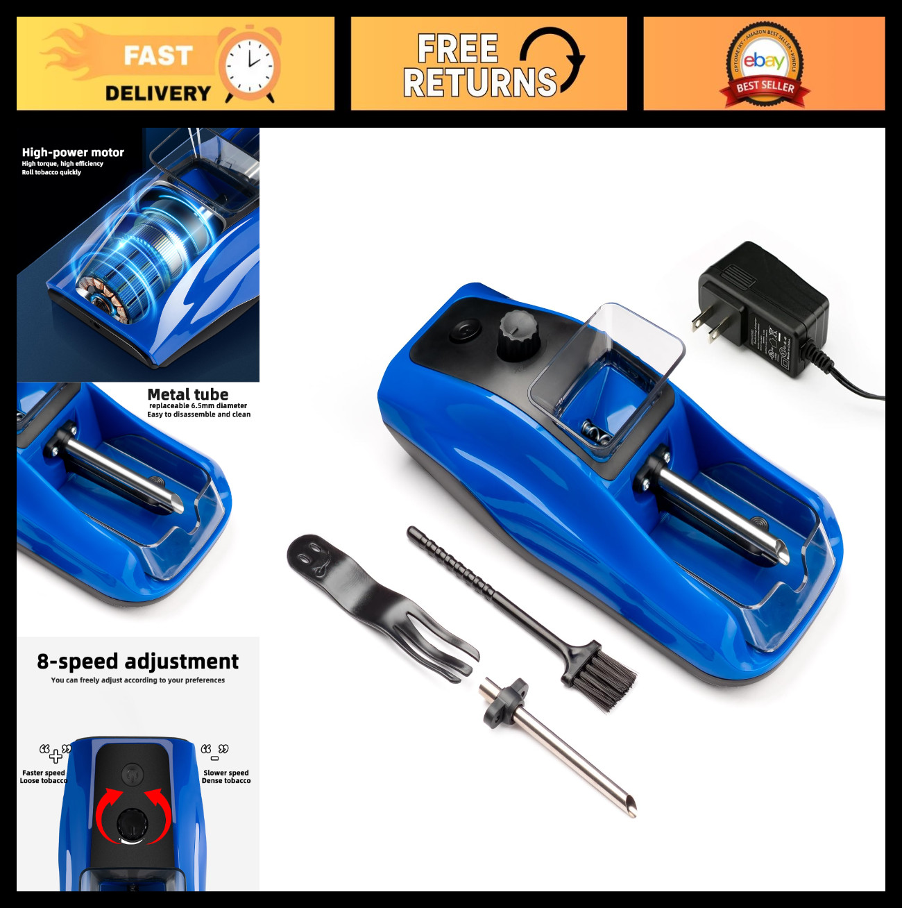 Portable Electric Cigarette Rolling Machine - One-Touch Tobacco Injector, 6.5mm/