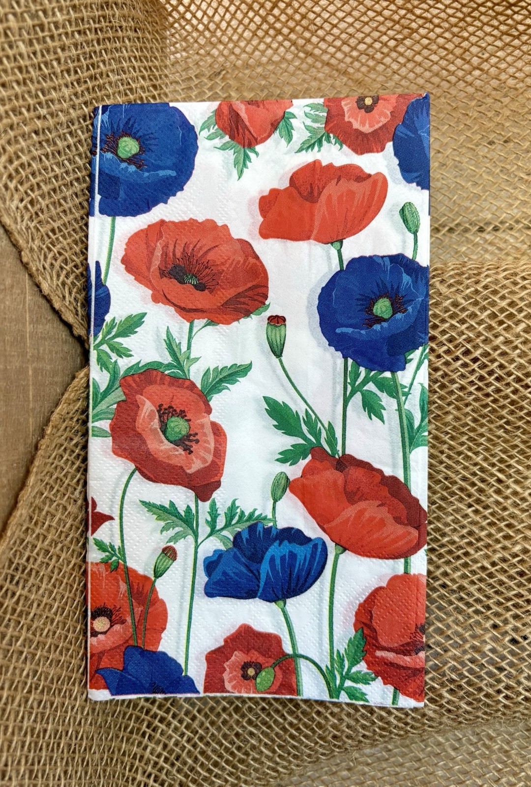 G-030 Red, blue poppy flowers,  guest napkins for decoupage, paper crafts
