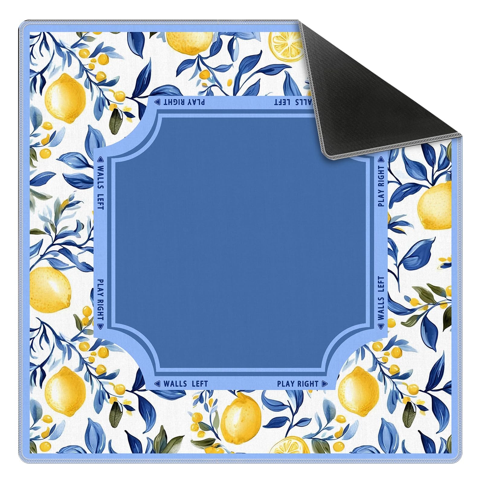 Blue and Yellow Summer Italian Lemon Mahjong Mat 31.5x31.5 Inch, Non-Slip and