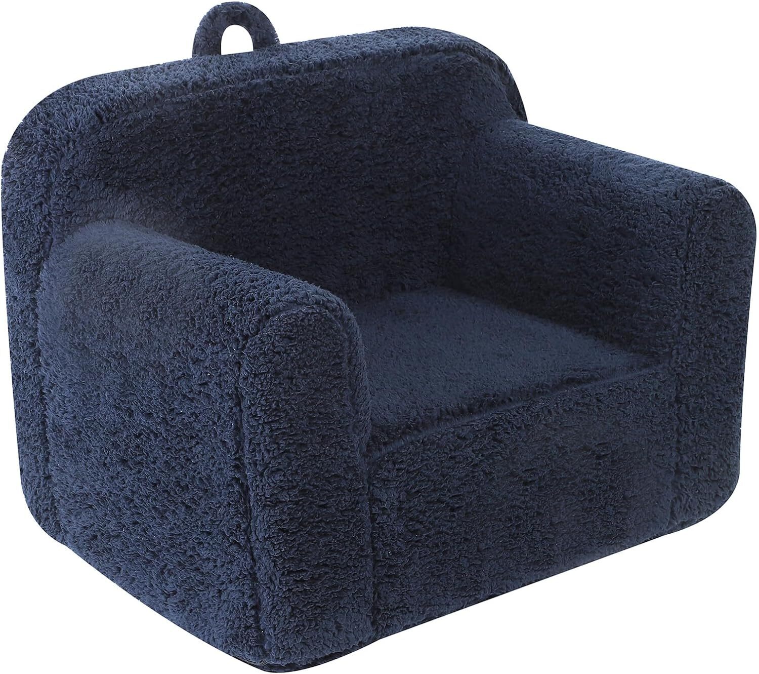 Kids Snuggly-Soft Sherpa Chair, Cuddly Toddler Foam Chair  Dark Blue