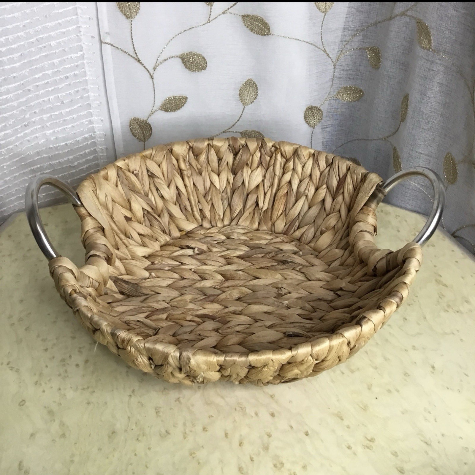 Rustic Woven Basket With Metal Handles Minimalist Earthy Home Decor