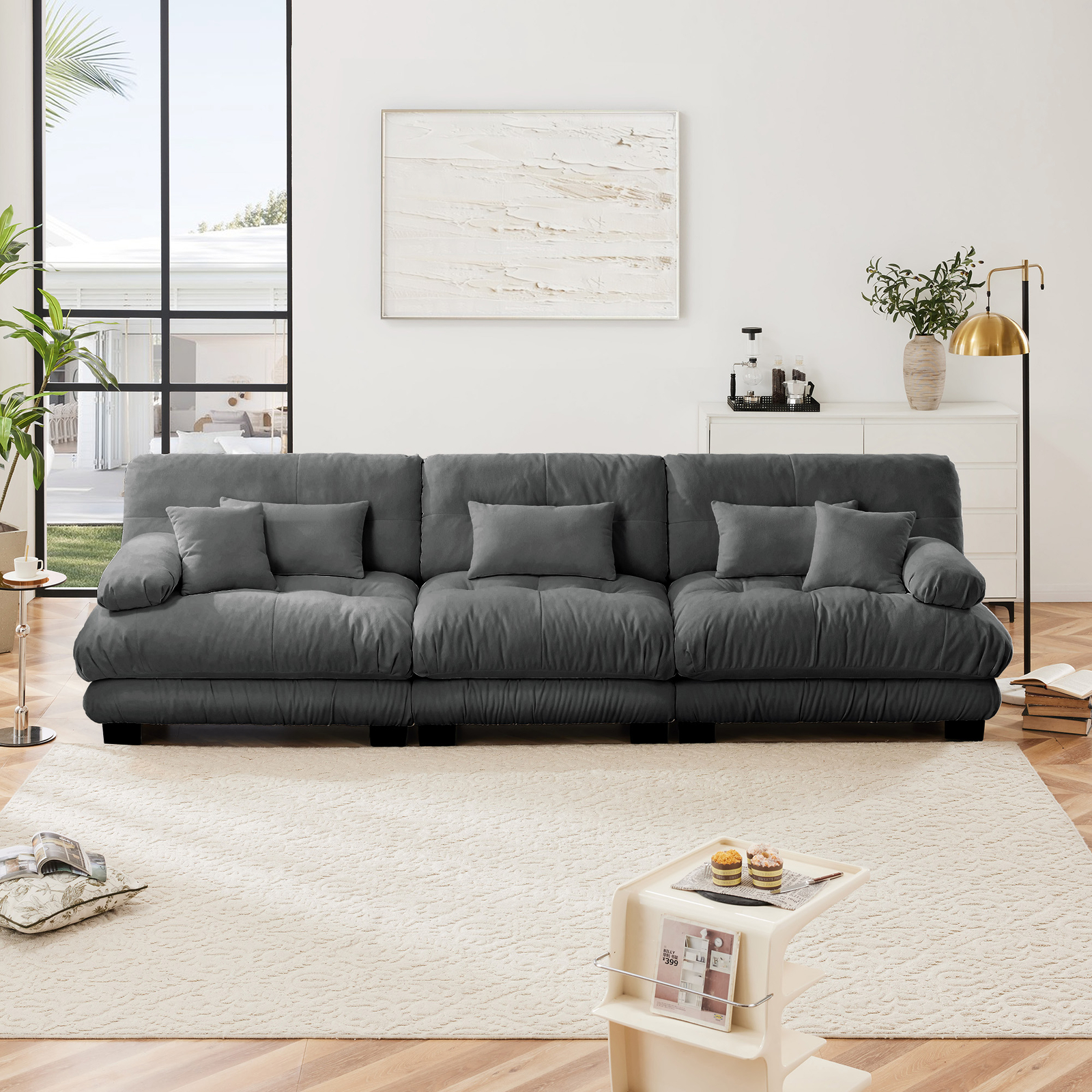 3-Seater Sectional Sofa Modular Deep Seat Sofa Couch Chenille Sofa Comfy - Gray