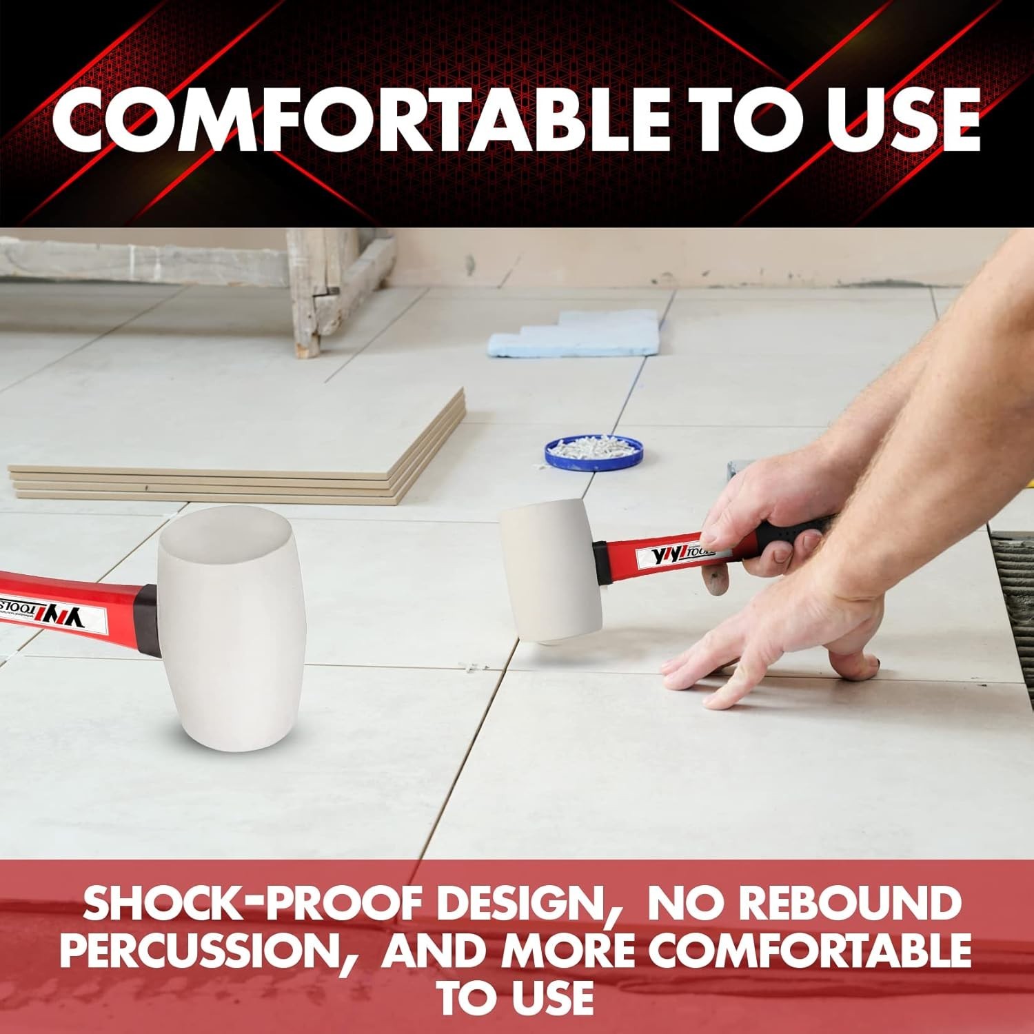 Versatile 16oz Rubber Hammer - Ergonomic Fiberglass Handle for All Projects
