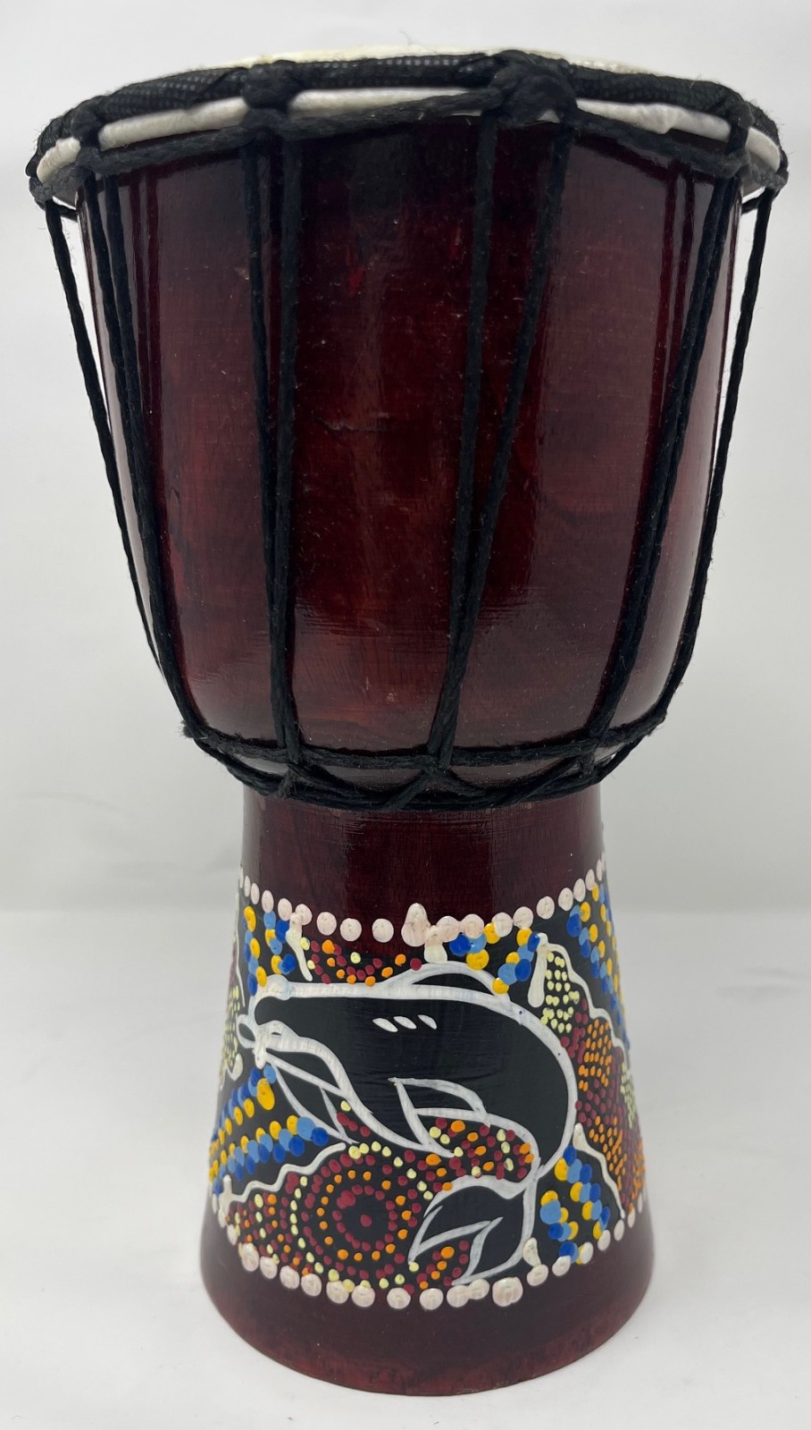 Balinese handpainted dot painted Djembe drum - 9 1/2 inch height