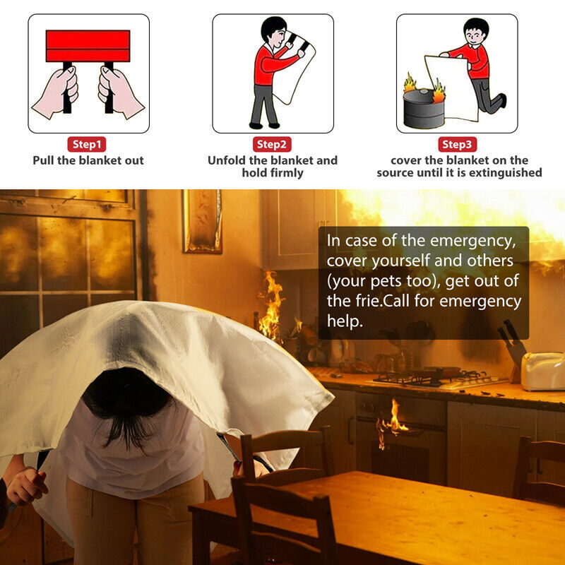 2PCLarge Fire Blanket Fireproof For Home Kitchen Office Caravan Emergency Safety