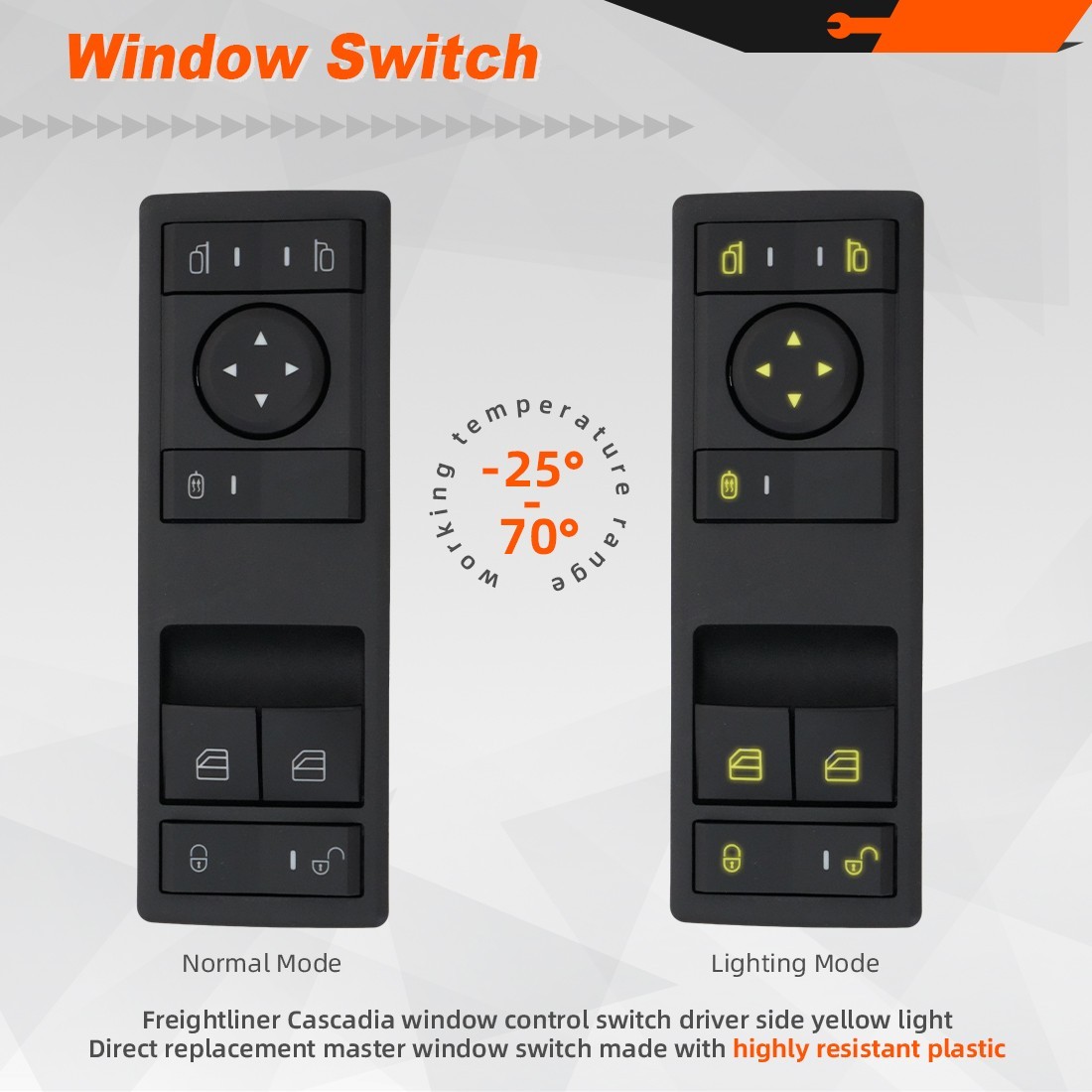Power Window Switch 4 Pin A6624310001 Compatible w/ Freightliner Cascadia 2017+