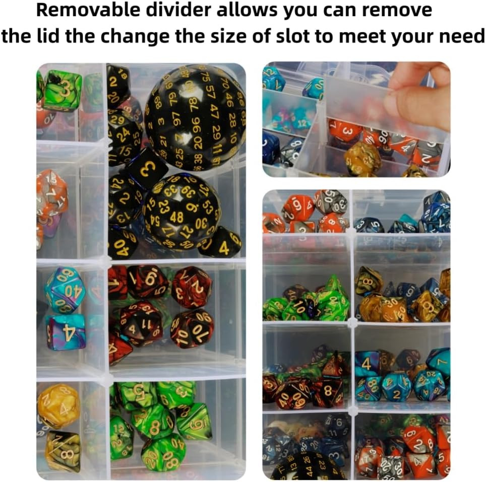 DND Dice Storage Box With Removable Dividers Polyhedral Dice Plastic