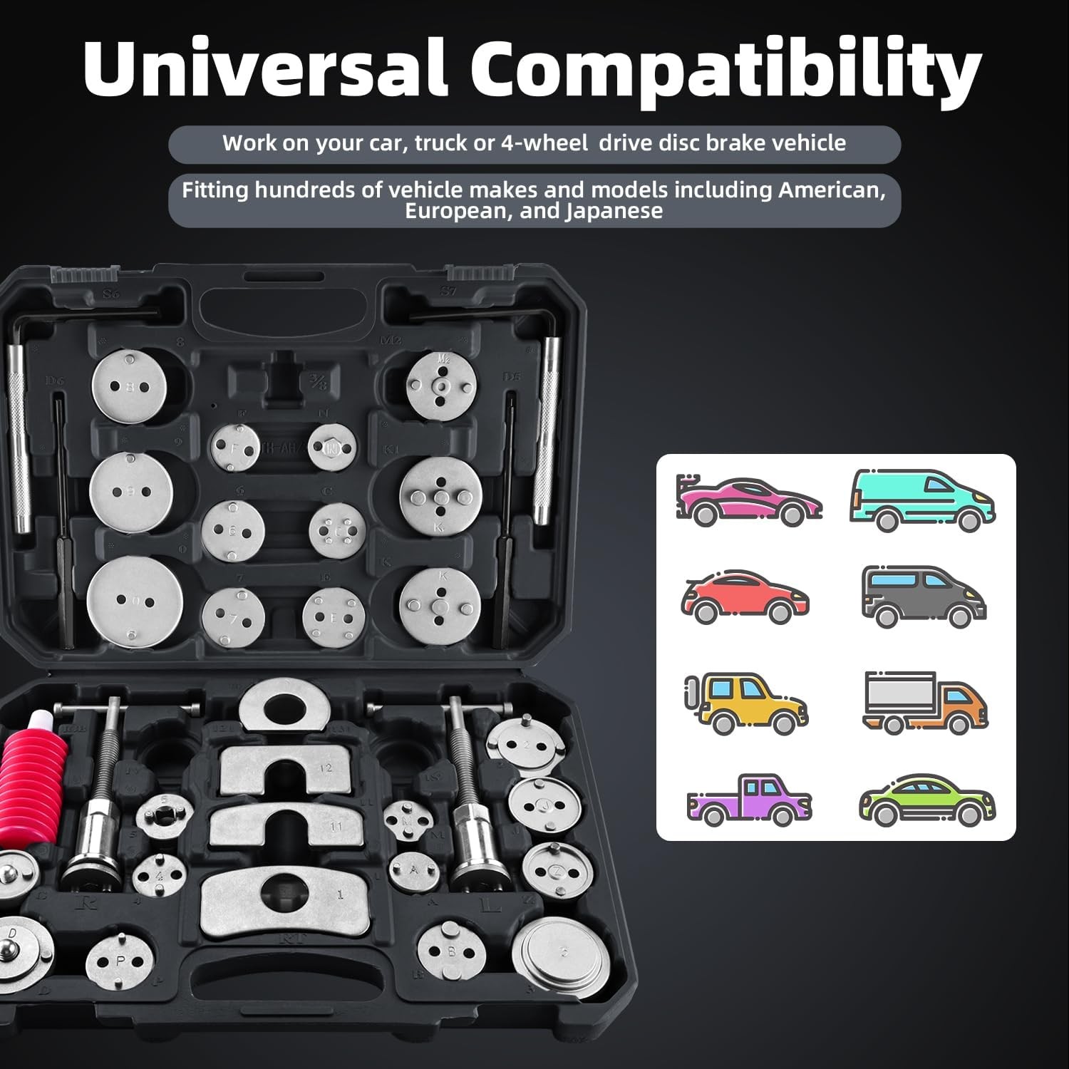 35Pc Universal Car Disc Brake Pad Caliper Piston Rewind Wind Back Tool Kit Black