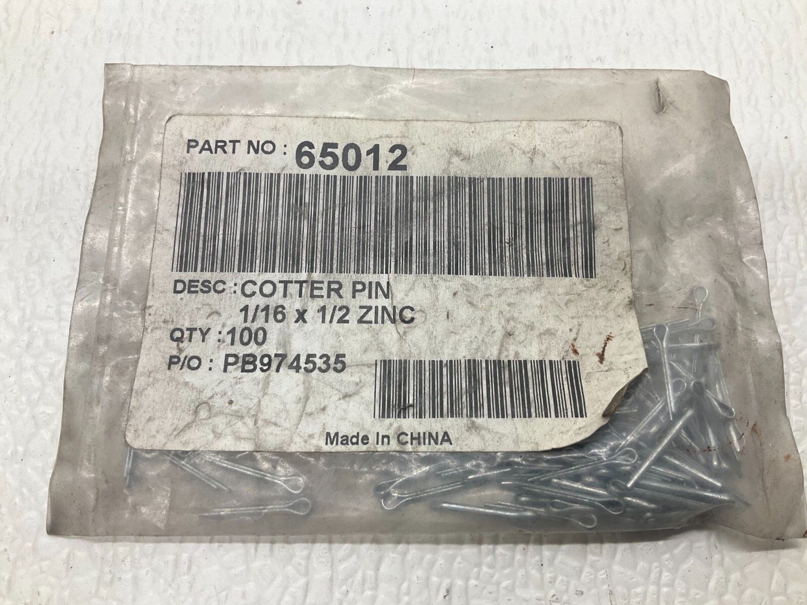 EZGO 65012 Cotter Pin 1/16" x 1/2" Zinc Bag of 100 New (TSC)