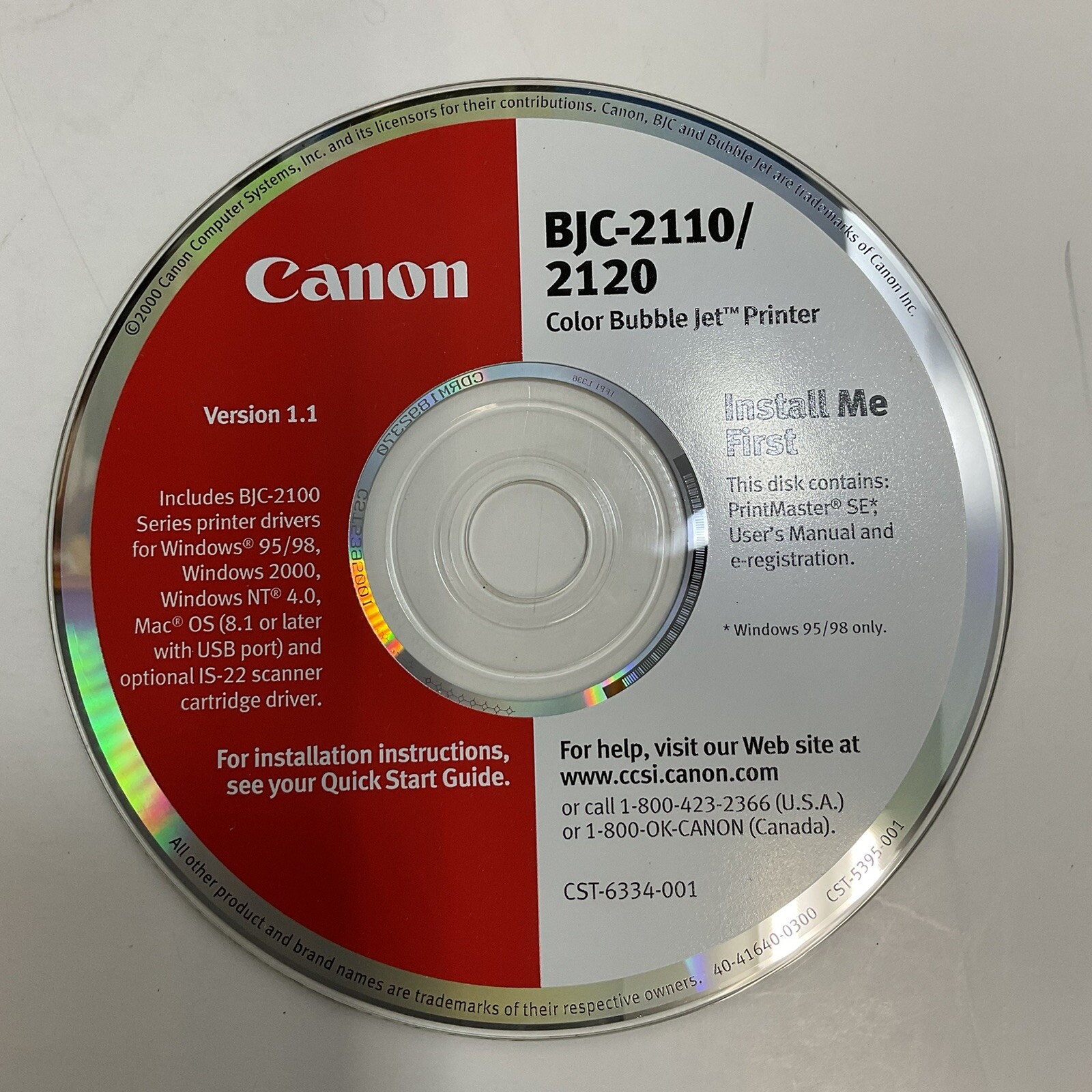 Canon BJC-2110/2120 Color Bubbke Jet Ver 1.1 Instal Driver Disk