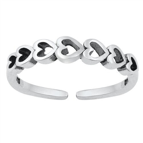 Sterling Silver Ring Stamped .925 Adjustable Sideways Hearts Toe Ring Mid Ring