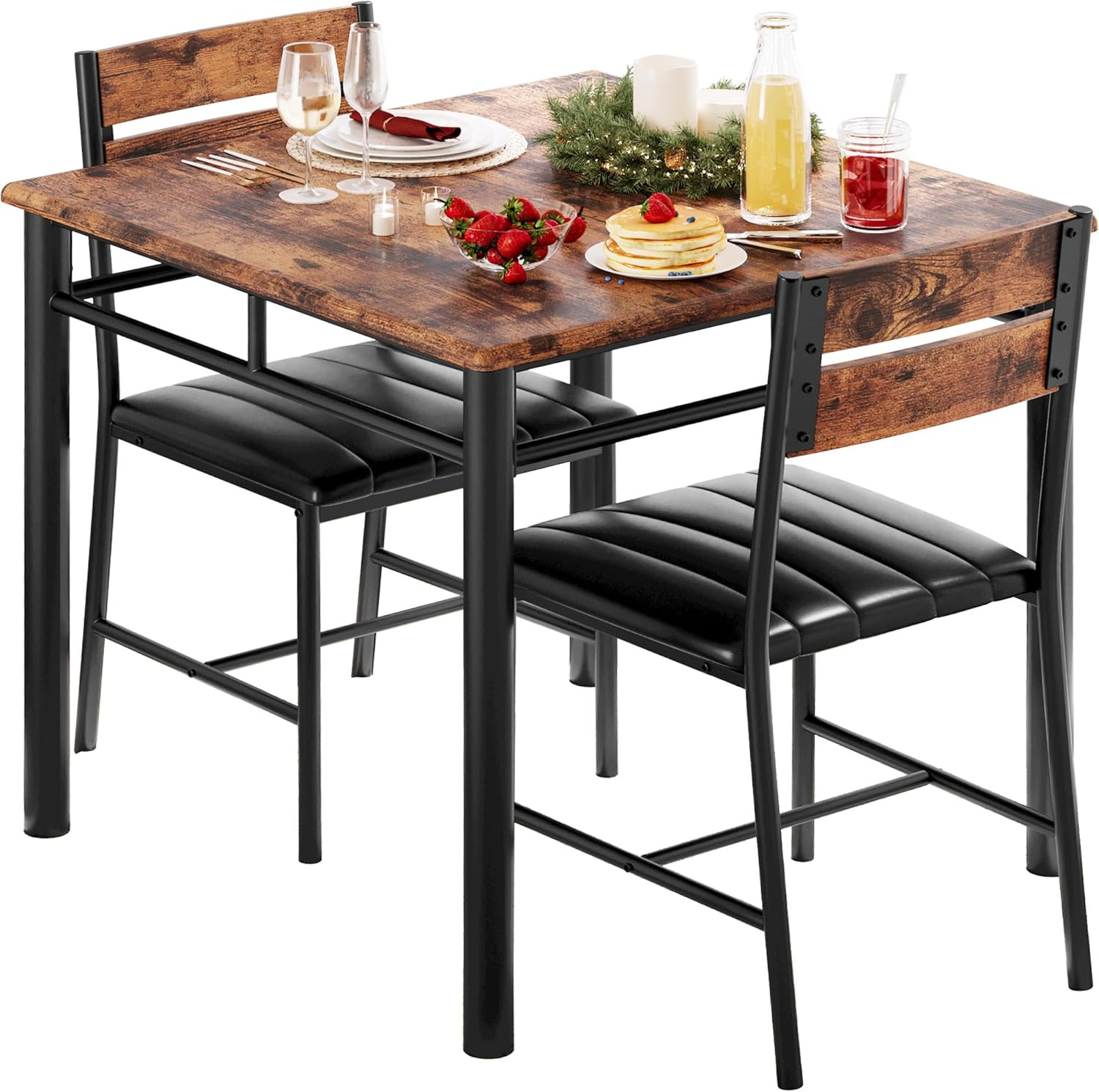 Dining Table Set for 2, Small Kitchen Table with Upholstered Chairs Dinning Tabl