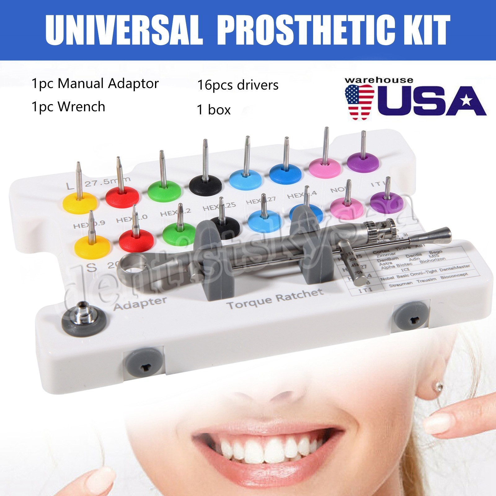 Universal Implant Prosthetic Kit Screwdriver Hex Driver Torque Wrench 16 drivers