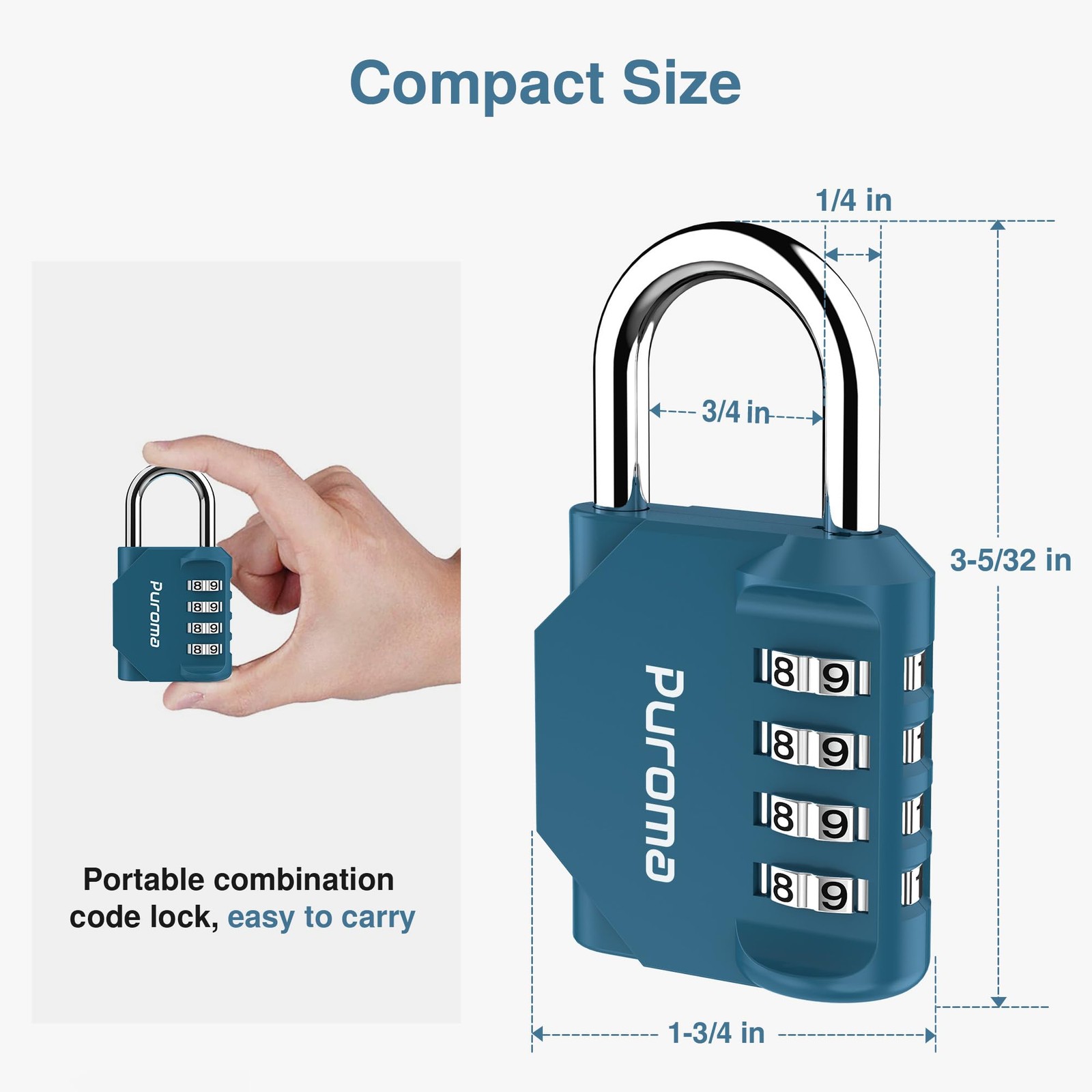 Puroma 2 Pack Combination Lock for Locker 4 Digit Medium, Peacock Blue