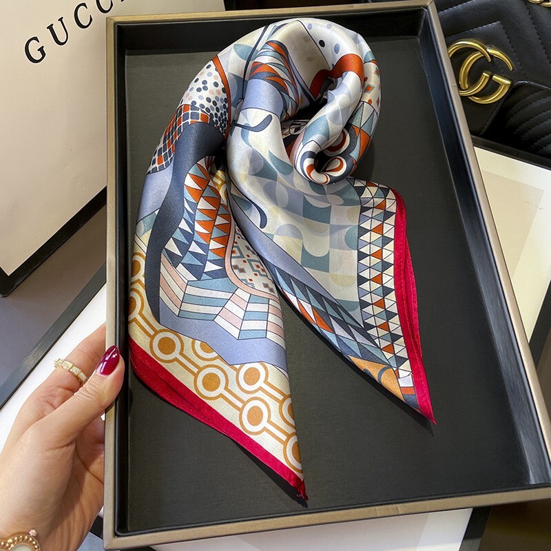 100% Mulberry Silk 27" Square Scarf Women Fashion Blue Neckerchief Wrap Bandana