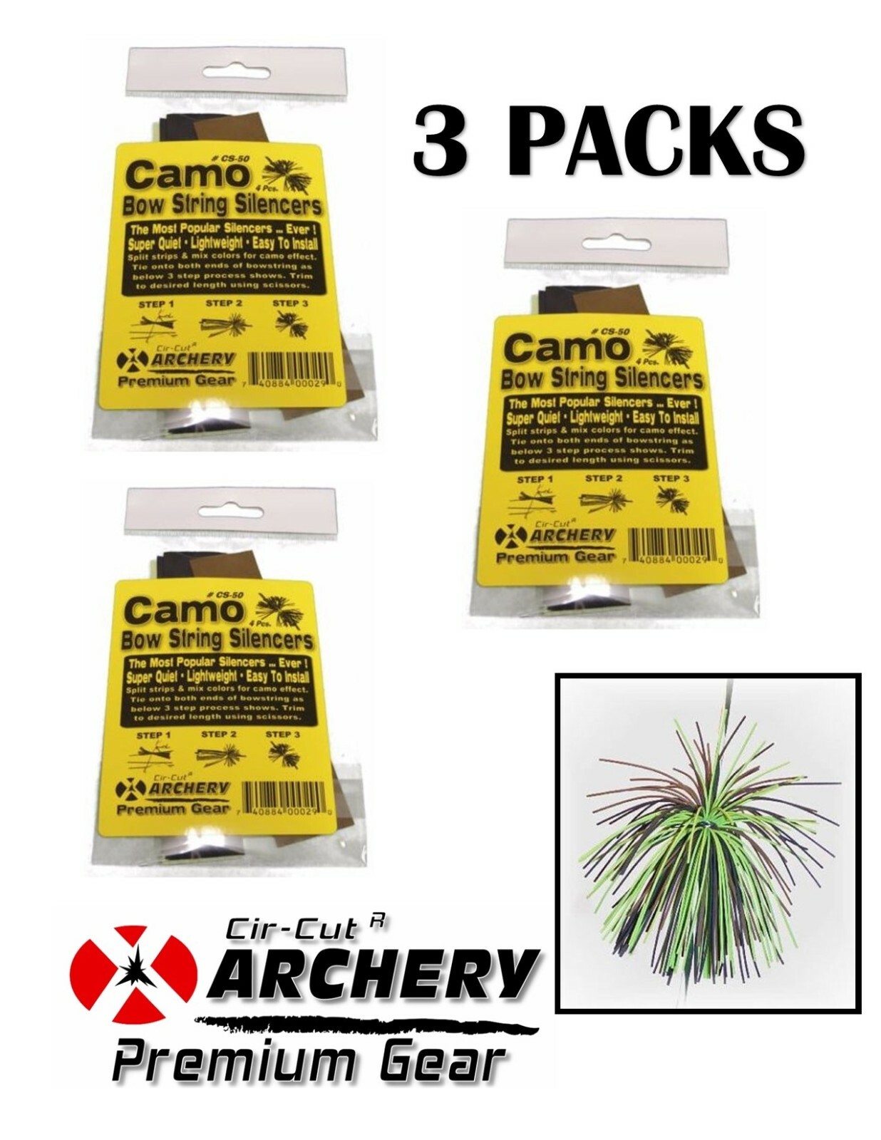 3 PACKS CAMO Bow String RUBBER CAT WHISKERS Silencers ARCHERY RECURVE COMPOUND
