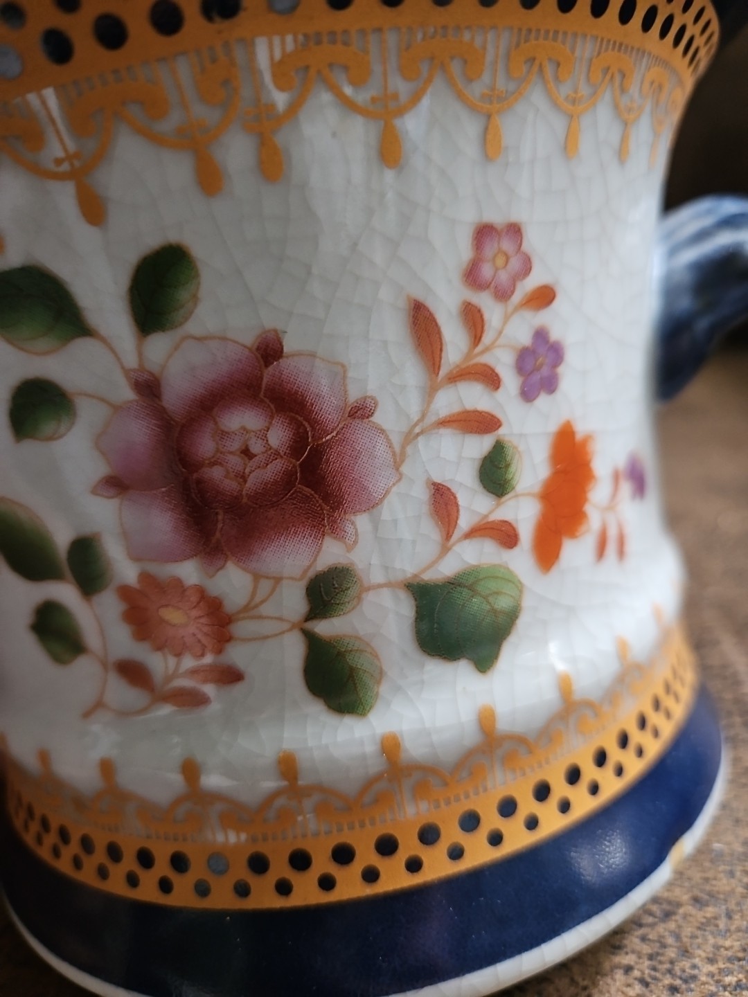 Decorative Cachepot Floral Planter With Handles Lots Of Crazing