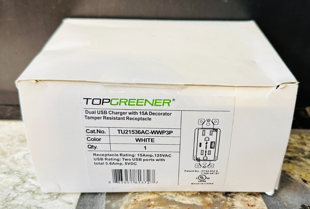 TOPGREENER 2-Pack 3.6 Amp USB-C Wall Duplex Outlet Charger with Wall Plate White