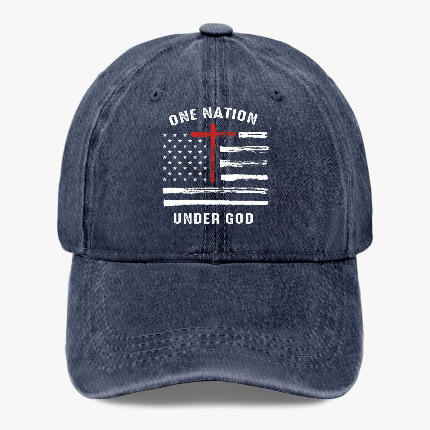 Christian Patriotic Hat One Nation Under God Cross American Flag Baseball Cap