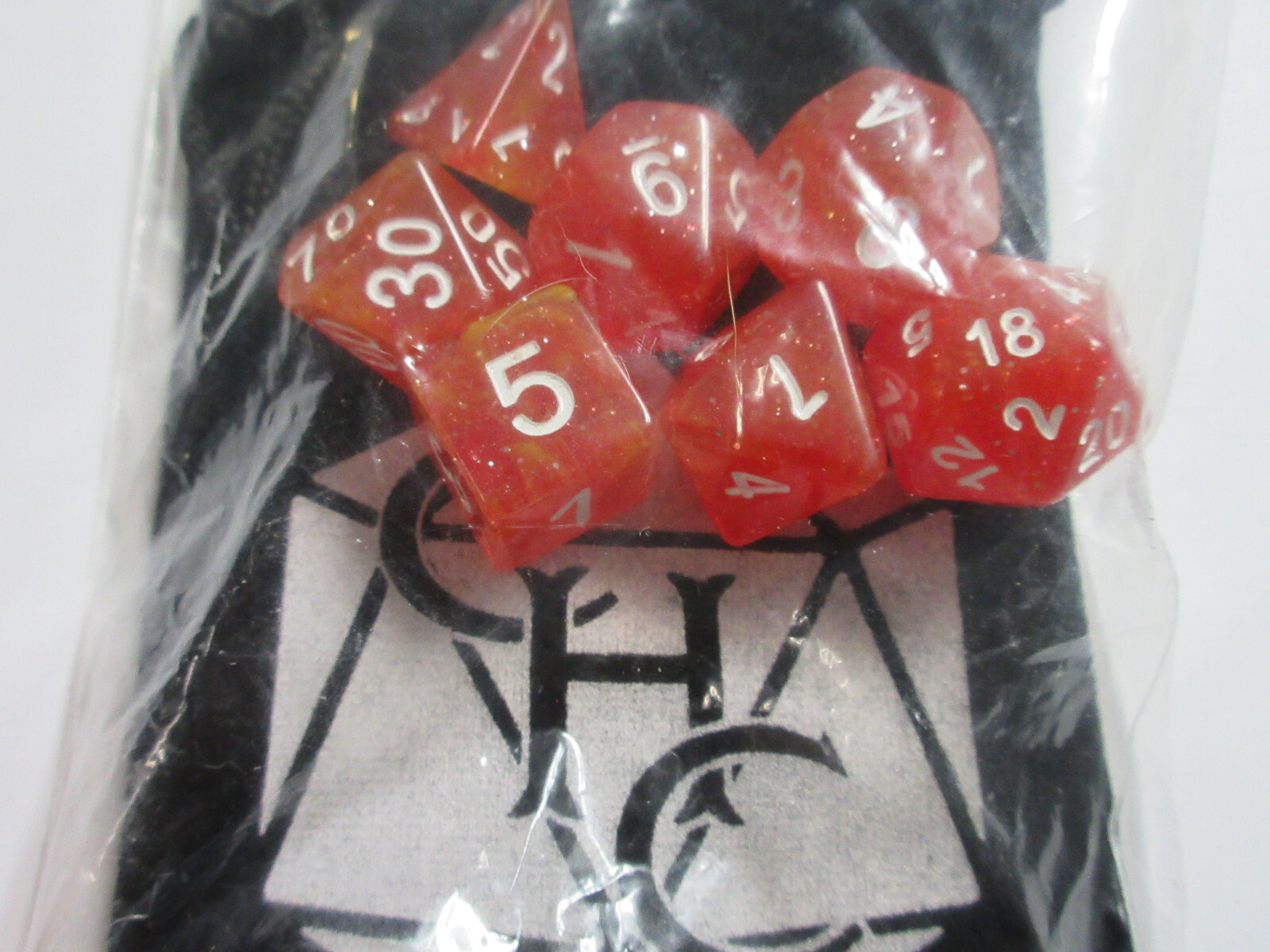 Polyhedral 7 piece  Dice Set with Bag - Red Yellow Galaxy