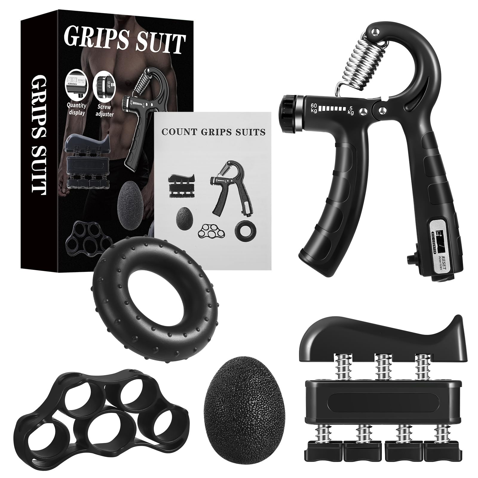 Adjustable Hand Gripper Strength Trainer Set for Grip and Forearm Strength