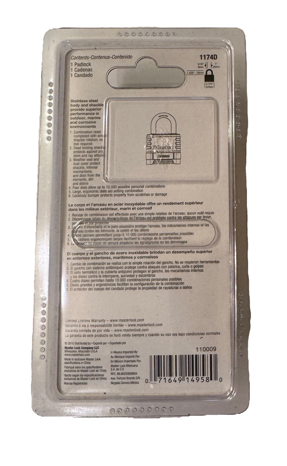 MASTERLOCK MSL1174D Padlock, ProSeries Set Your Own Combination Lock NEW