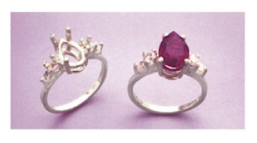 10x7-16x12mm Pear Double Accented Sterling Silver Pre-Notched Ring Setting Sz 7