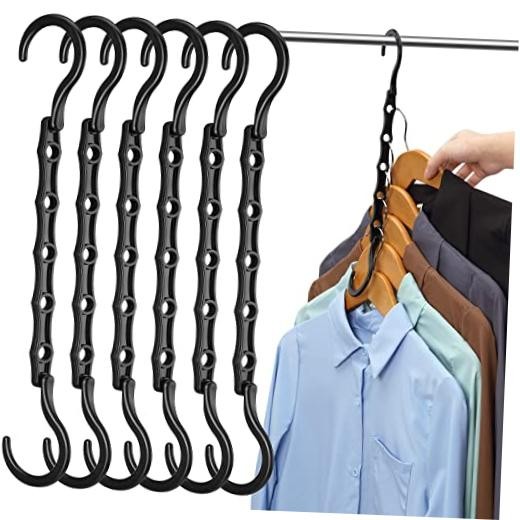 -Closet-Organizers-and-Storage, Space-Saving-Hangers | Magic 6 Pack Black
