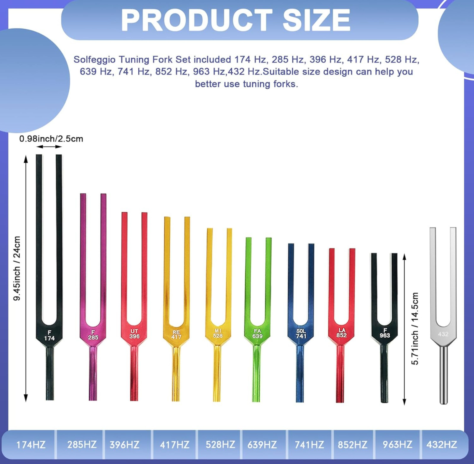 TENFLY Solfeggio Tuning Fork Set - 10 Multicolour Tuning Forks Perfect for DN...