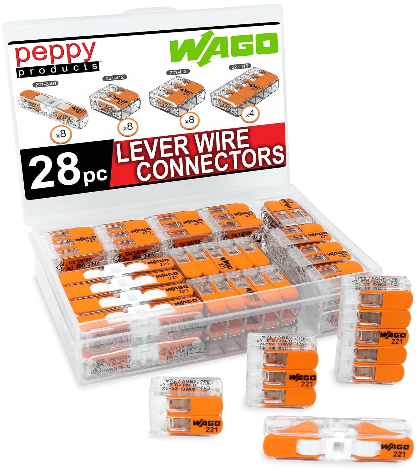 WAGO 221 Lever Nuts Wire Connector Assortment 28pc Kit with Storage Case