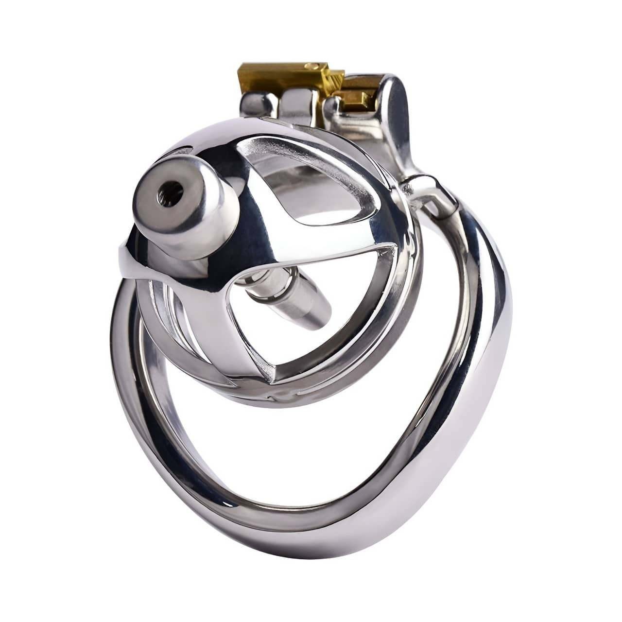 Flat Chastity Cage Device Four Rings Bondage BDSM Chastity Lock US Urinary Tube