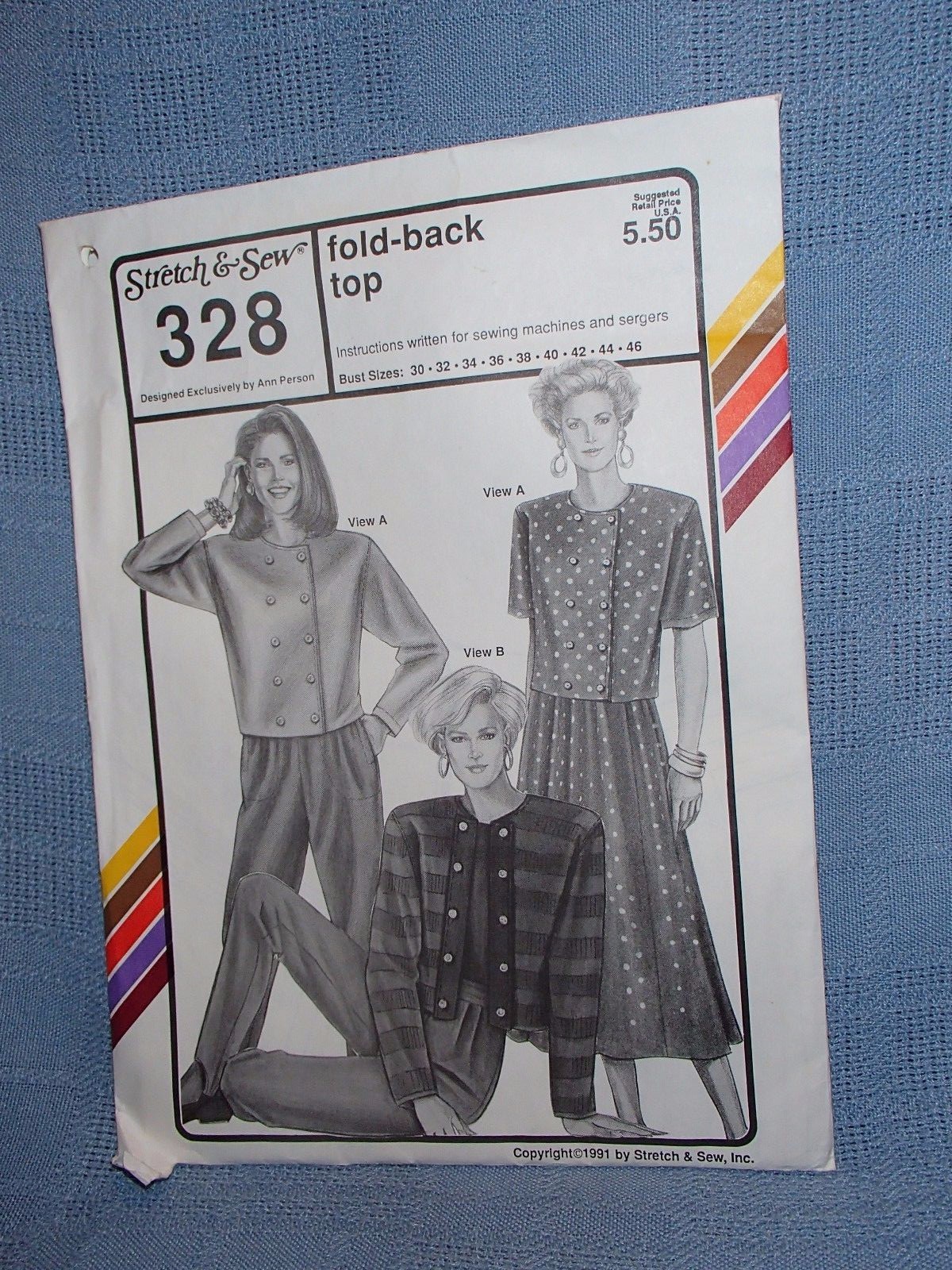 Sewing Pattern: Stretch & Sew 328 Fold-back top Long Sleeves Short Sleeves