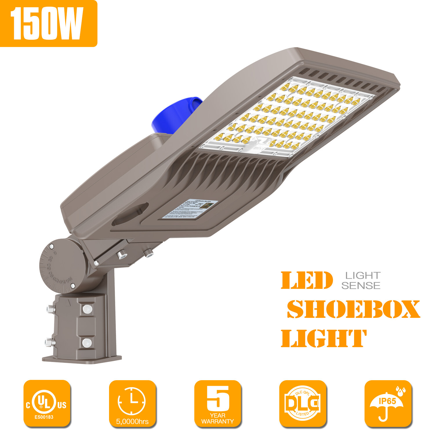150W LED Parking Lot Light Dusk to Dawn Commercial Street Shoebox Pole Lighting