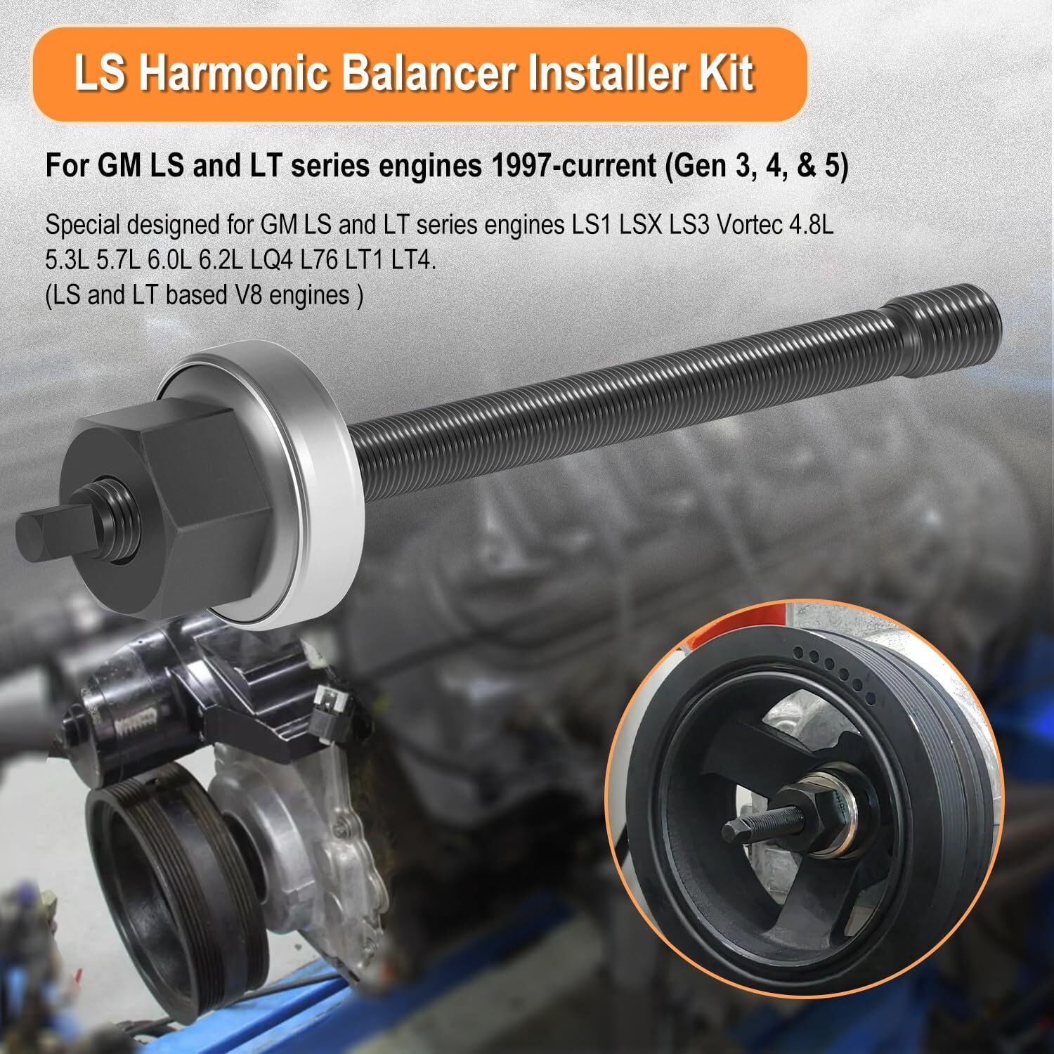 For GM LS LT Series 1997+,GM V8,Gen 3,4 Harmonic Balancer Puller Installer Tool