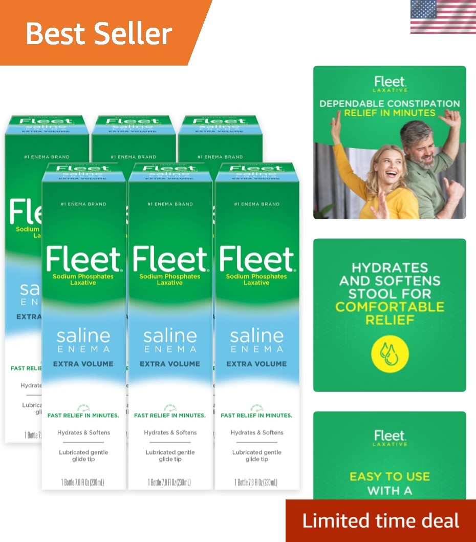 Extra Volume Saline Enemas - Pack of 6 for Quick Constipation Relief, 7.8 Fl Oz